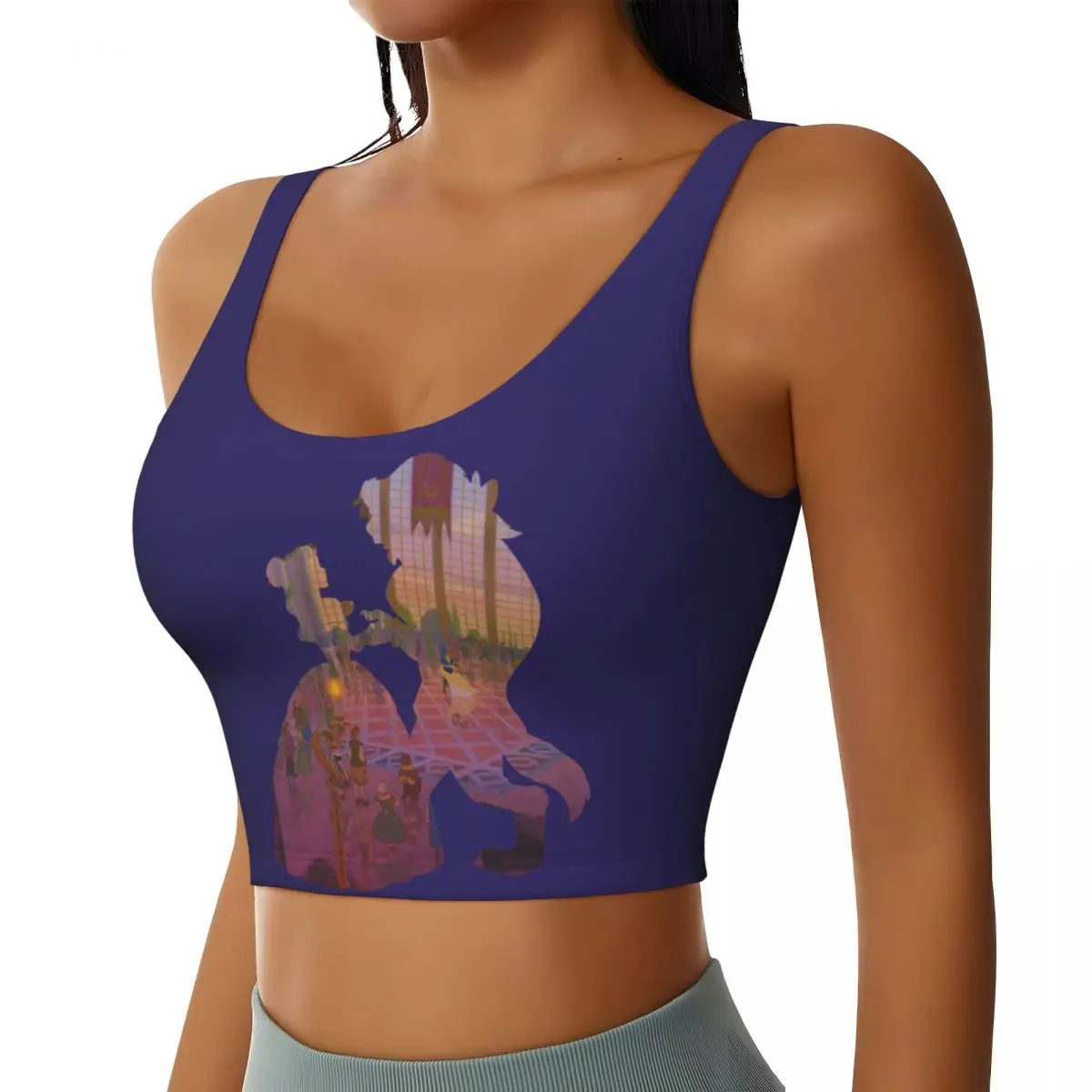 Custom High Impact Beauty & The Beast Silouette Dancing Sports Bra Women's Gym Workout Yoga Crop Top