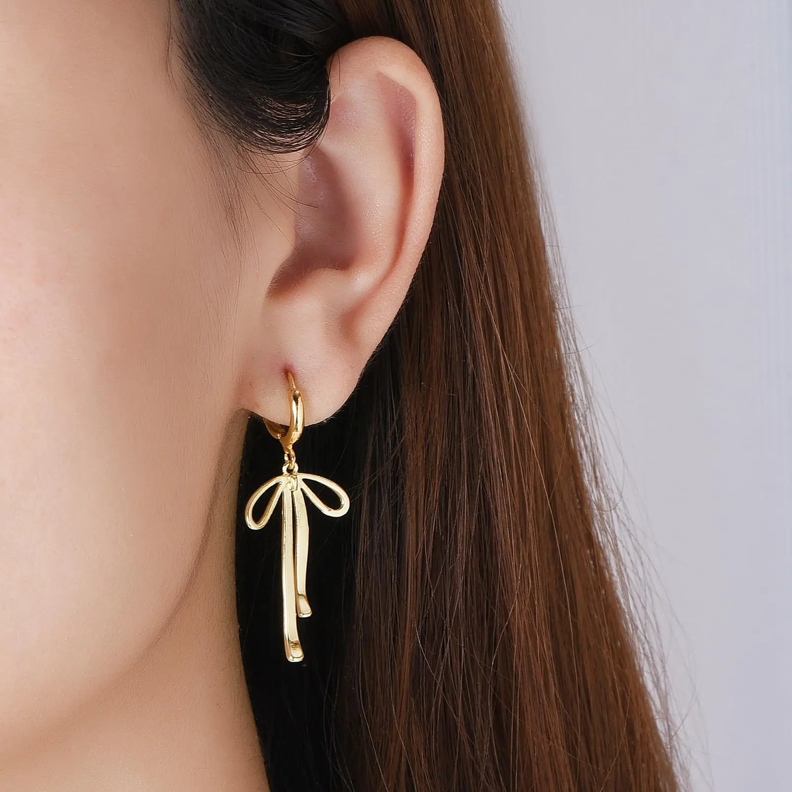 Brass real gold plating, hot-selling, bow line earrings, earrings, earrings.