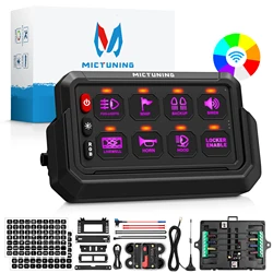 MICTUNING RGB 8 Gang Switch Panel 12V 24V, Wireless Cordless, Adjustable RGB Colors Brightness for Car Off-Road Truck SUV RV