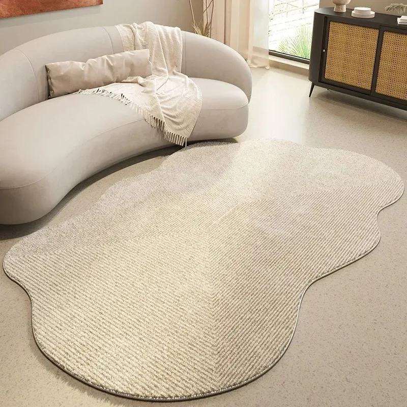 Large Area Living Room Carpet Simple Beige Thickened Bedroom Bedside Leisure Rug Irregular Leisure Area Cloakroom Mat Alfombra