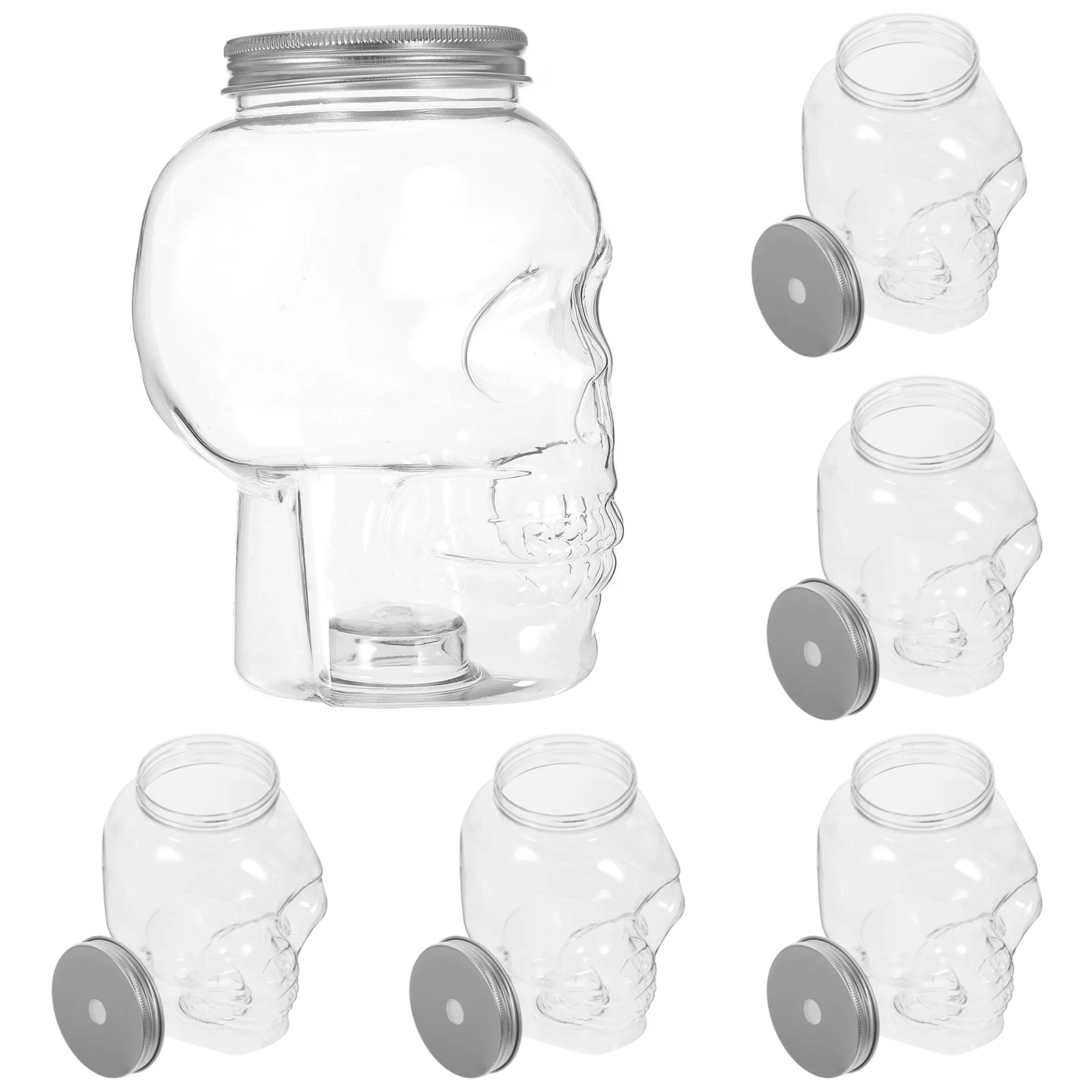 6 Pcs Halloween Skull Waterbottle Portable Juice Milk Bottles Beverage Packing Drinking Coffee Plastic Travel Transparent