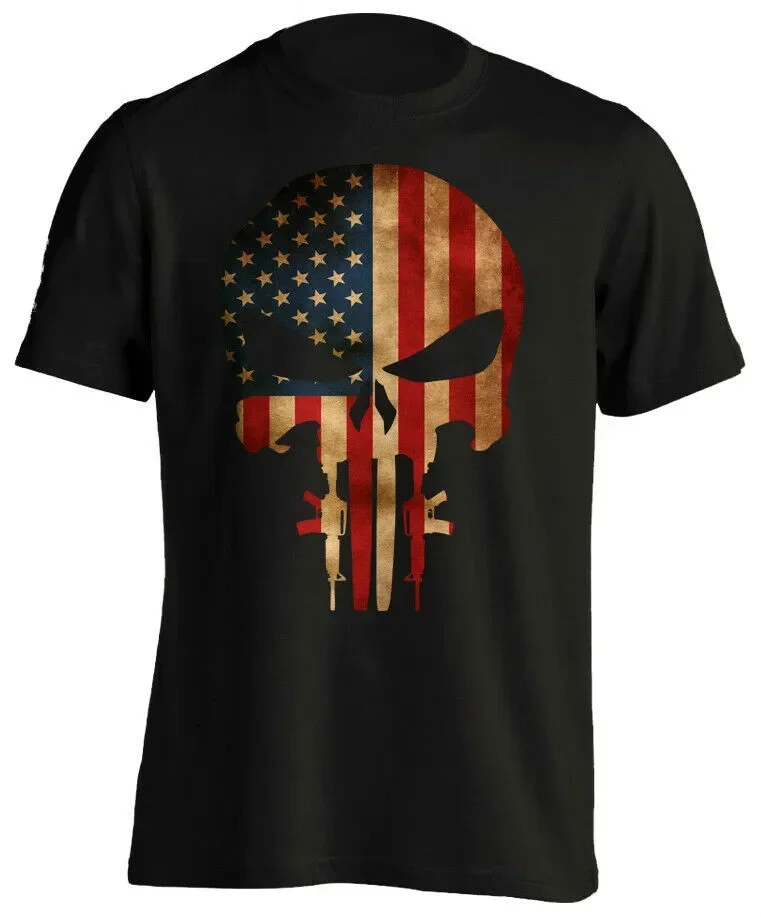 

American Patriotic 2nd Amendment USA Flag Skull T-Shirt 100% Cotton O-Neck Summer Short Sleeve Casual Mens T-shirt Size S-3XL