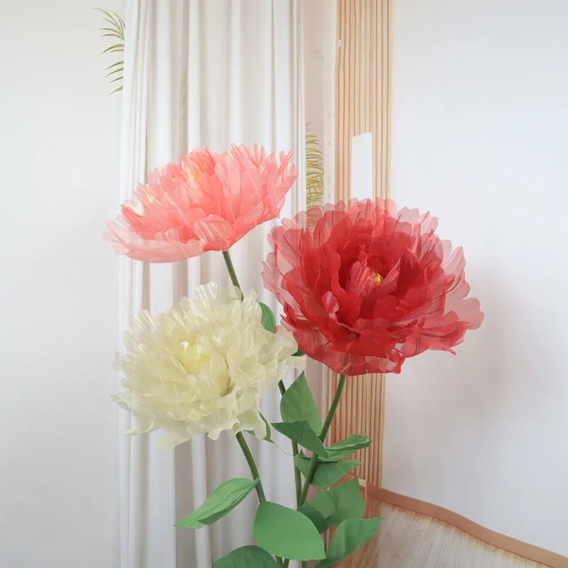 DIA 60CM window decoration artificial peony shopping mall hotel backdrop colorful gauze peony large-scale event decoration