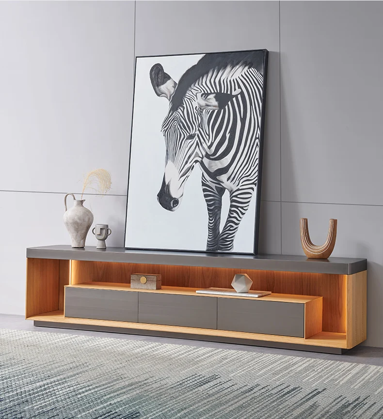 

2024 Modern Simple Luxury TV Cabinet High Sense Integrated Wood Floor Storage New Year's Living Room Hotel Furniture