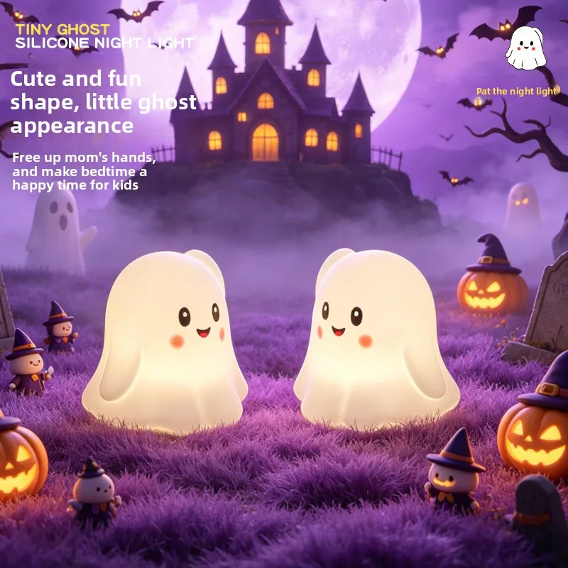 Halloween Themed Silicone Tap Night Lamp Pumpkin Ghost Tap‑Control Night Light Portable Soft Ambient Table Lamp for Bedroom