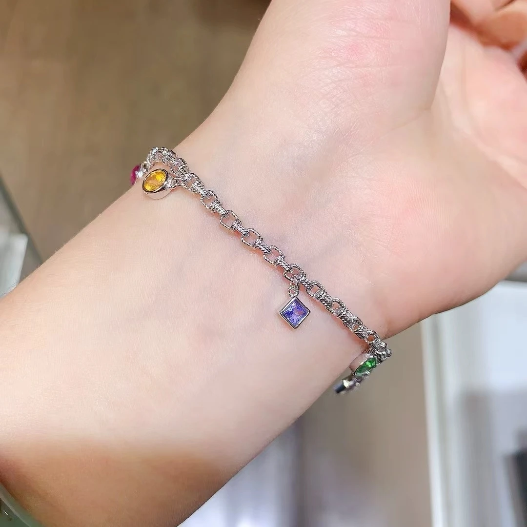 KJJEAXCMY Natural Color Sapphire Bracelet S925 silver , electroplated locking color process, high clarity Full of luster