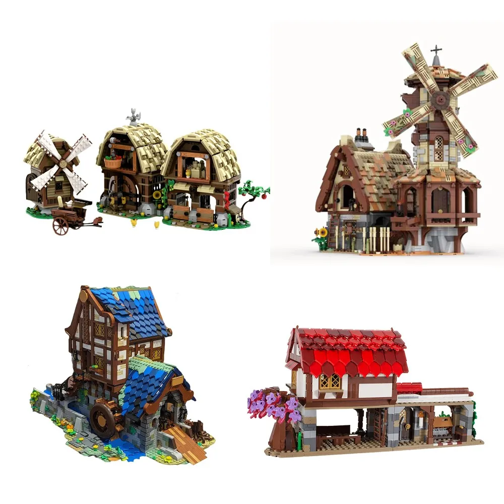 MOC-Castelo Medieval Blocos de Construção para Crianças, Tijolos Duplos, Aldeia Raid Remake, Ferreiro Construir Brinquedo, Presente, 21325