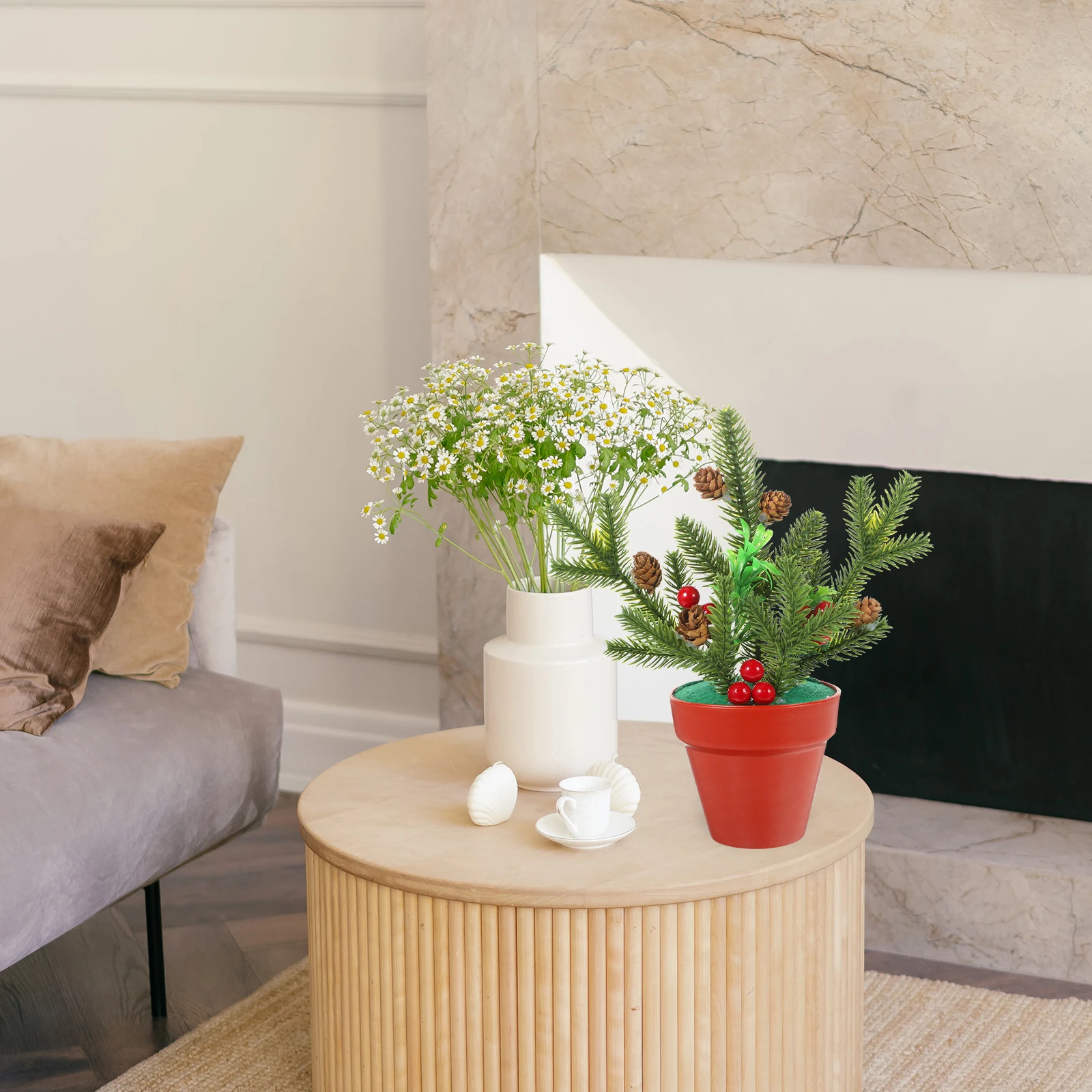 

Mini Xmas Potted Plant Decorative Artificial Pine Tabletop Christmas Ornament Simulated Potted Plant Holiday Scene Decor