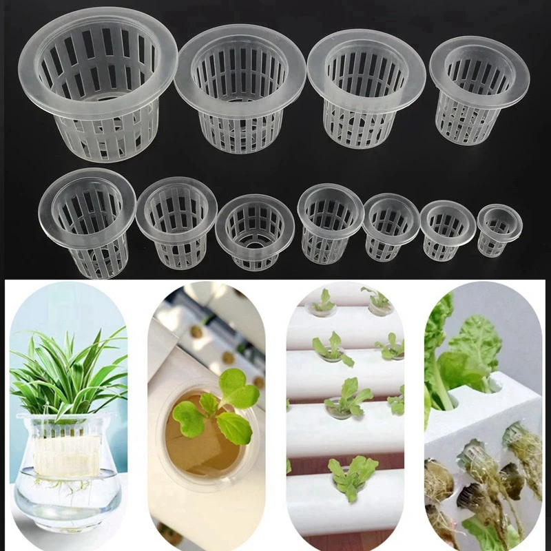 10 Stück weiße hydroponische erdlose Netzkörbe, Pflanzenwachstumstöpfe für Gemüse, Kräuter, Schwammtablett, Aeroponic-Pflanzgefäß, Klonbecher – Detail 1