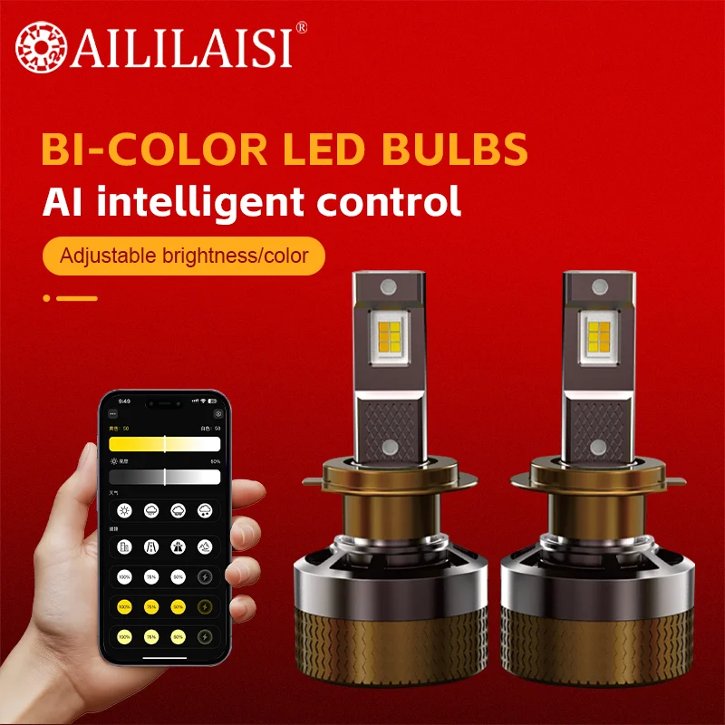 Dual Colors Flash APP Control H7 LED Headlights for Car Auto Adjustable Headlamp 3000K-8000K Light Bulbs Kia Picanto Carnival