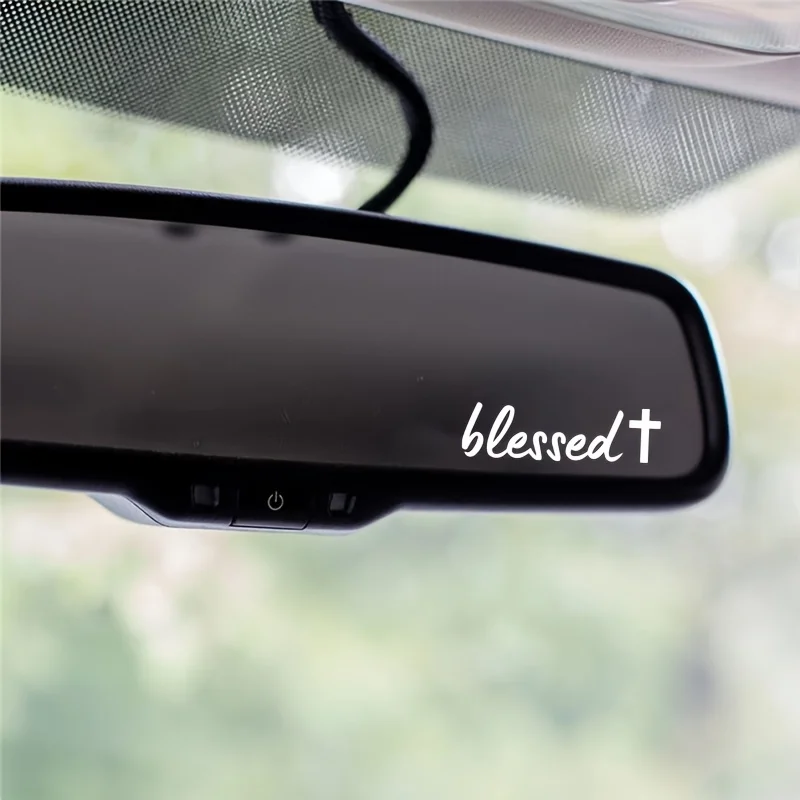 1PC Unique Blessed Car Sticker, Spiritual Accessory for Car Rearview Mirror, Make Your Car Stand Out with This Faith Decal