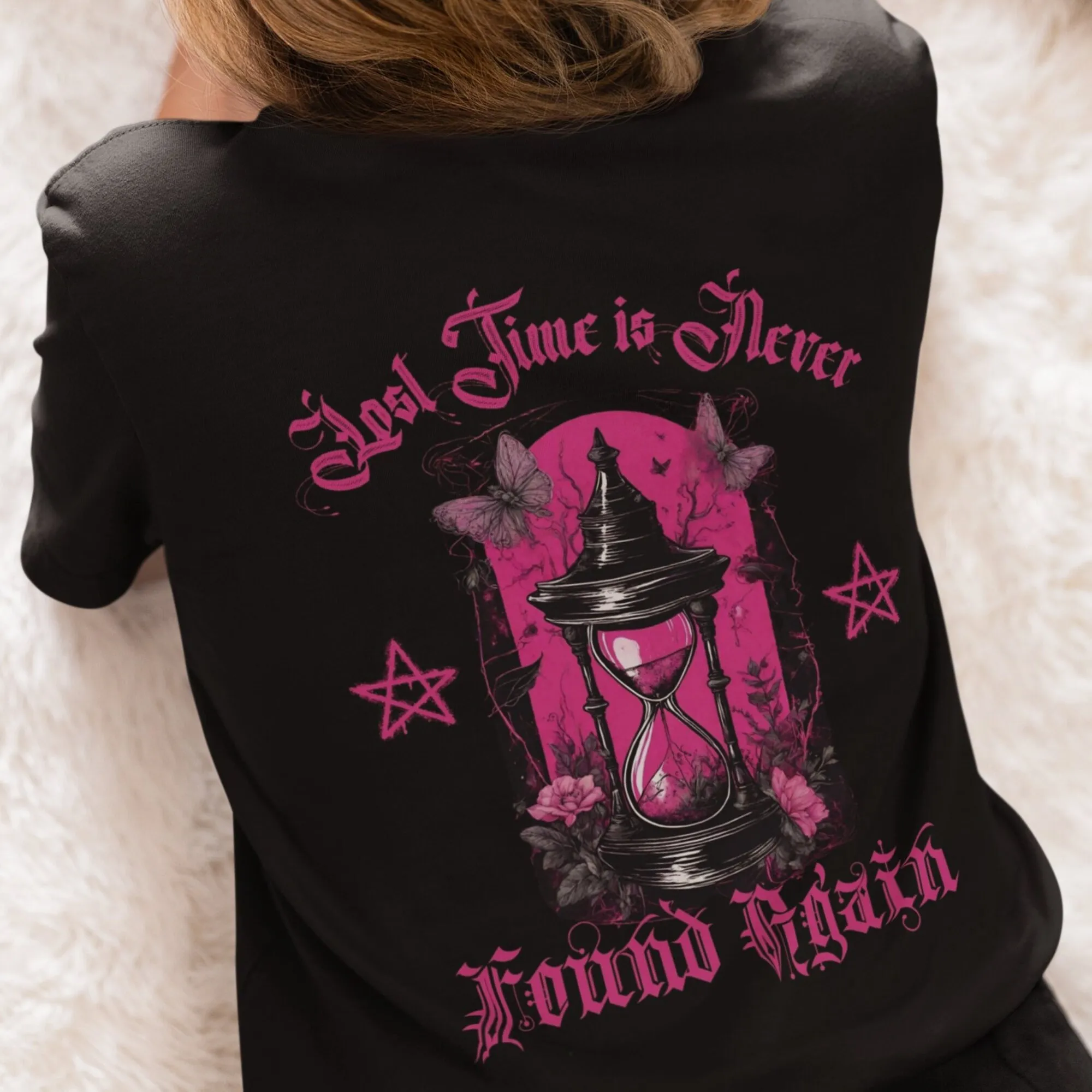 Lost Time T Shirt Embrace Pink Black Pastel Goth Style Dark Academia And Cottagecore Inspired