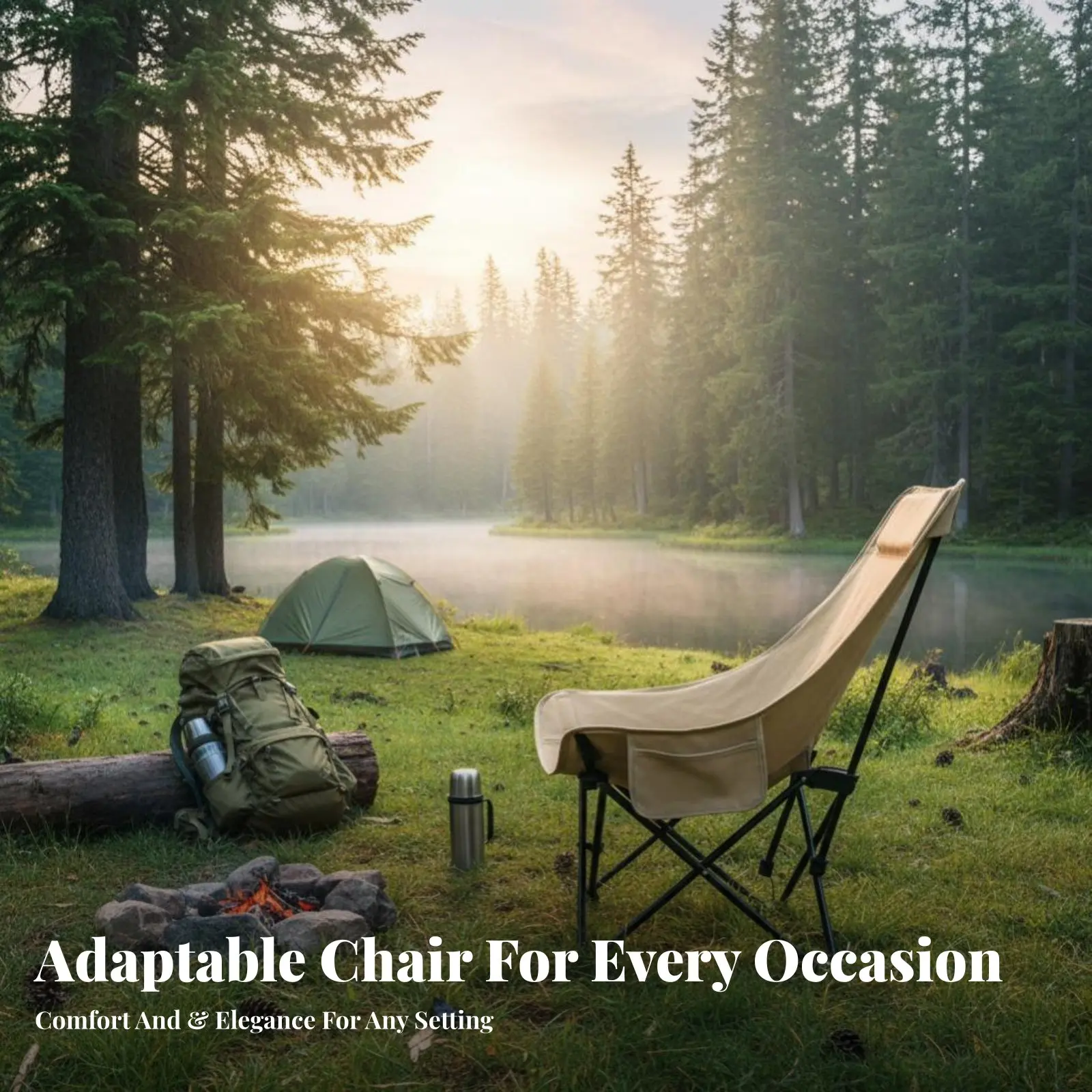 

Adjustable Highspine Moon Chair Sturdy Duty Folding Seat Breathable Textile Side Storage Pocket for Hikers, Beach