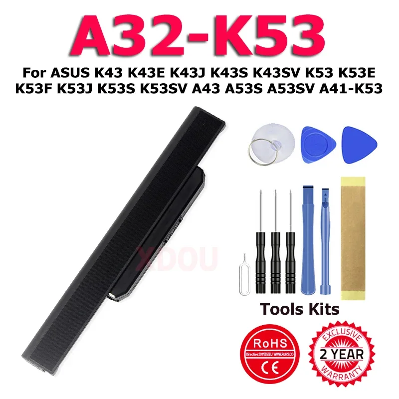 XDOU A32-K53 Battery For ASUS K43 K43E K43J K43S K43SV K53 K53E K53F K53J K53S K53SV A43 A53S A53SV A41-K53 Give Away Tools