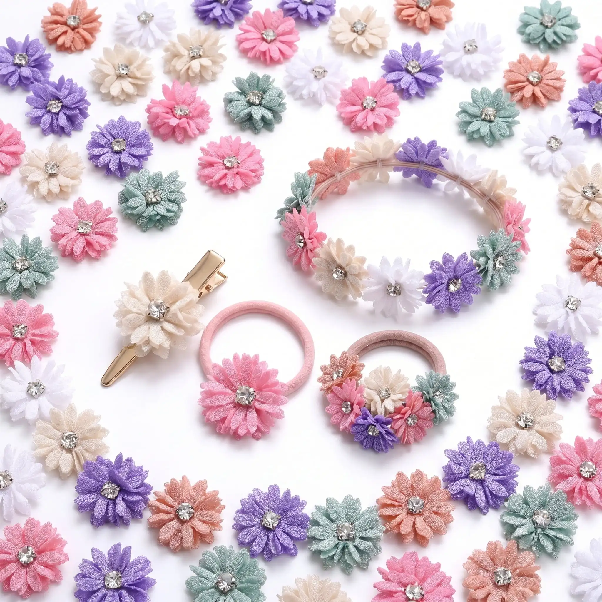 iYOE 10/20pcs Elegant Fabric Flower 24mm with Rhinestone Center Fabric Accessories for Hair Clip Clothing Bag Sewing Decoration