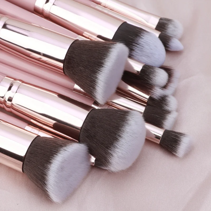 Nuovo prodotto12Set di pennelli per trucco in oro rosa per principianti, strumenti per trucco completi, pennello per cipria morbido, pennello per ombretto, bordo