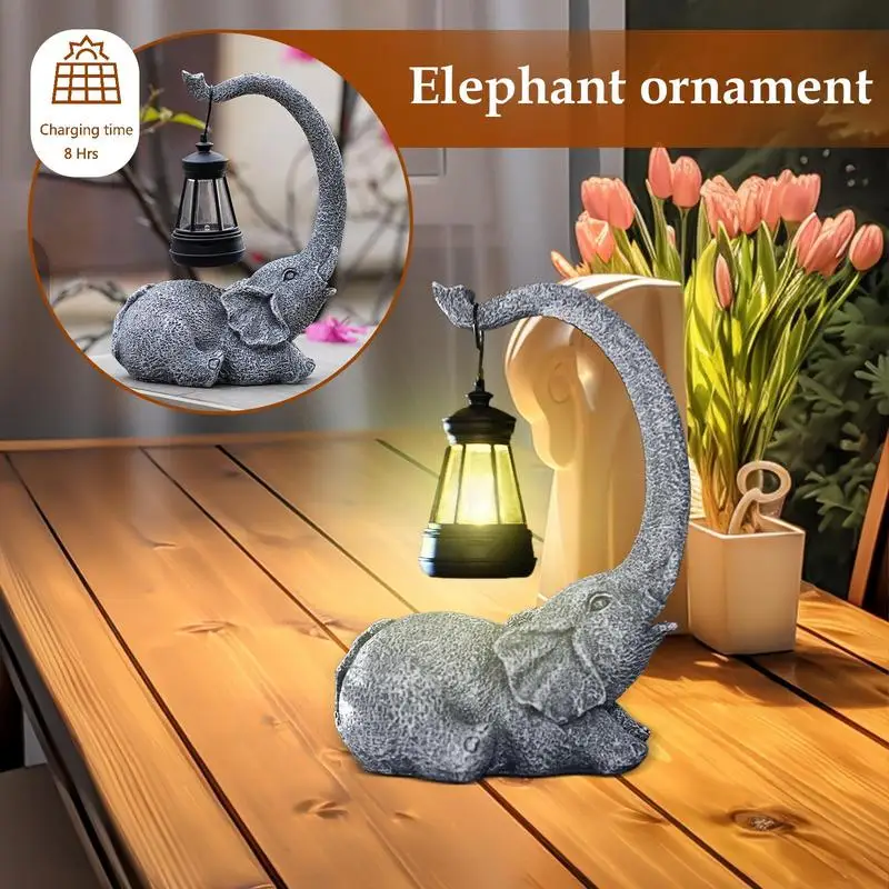 Elephant Solar Light Sculpture for Garden/Yard Decoration Gifts for Women Men Mum Birthday Gift Waterproof Resin Ornament Craft