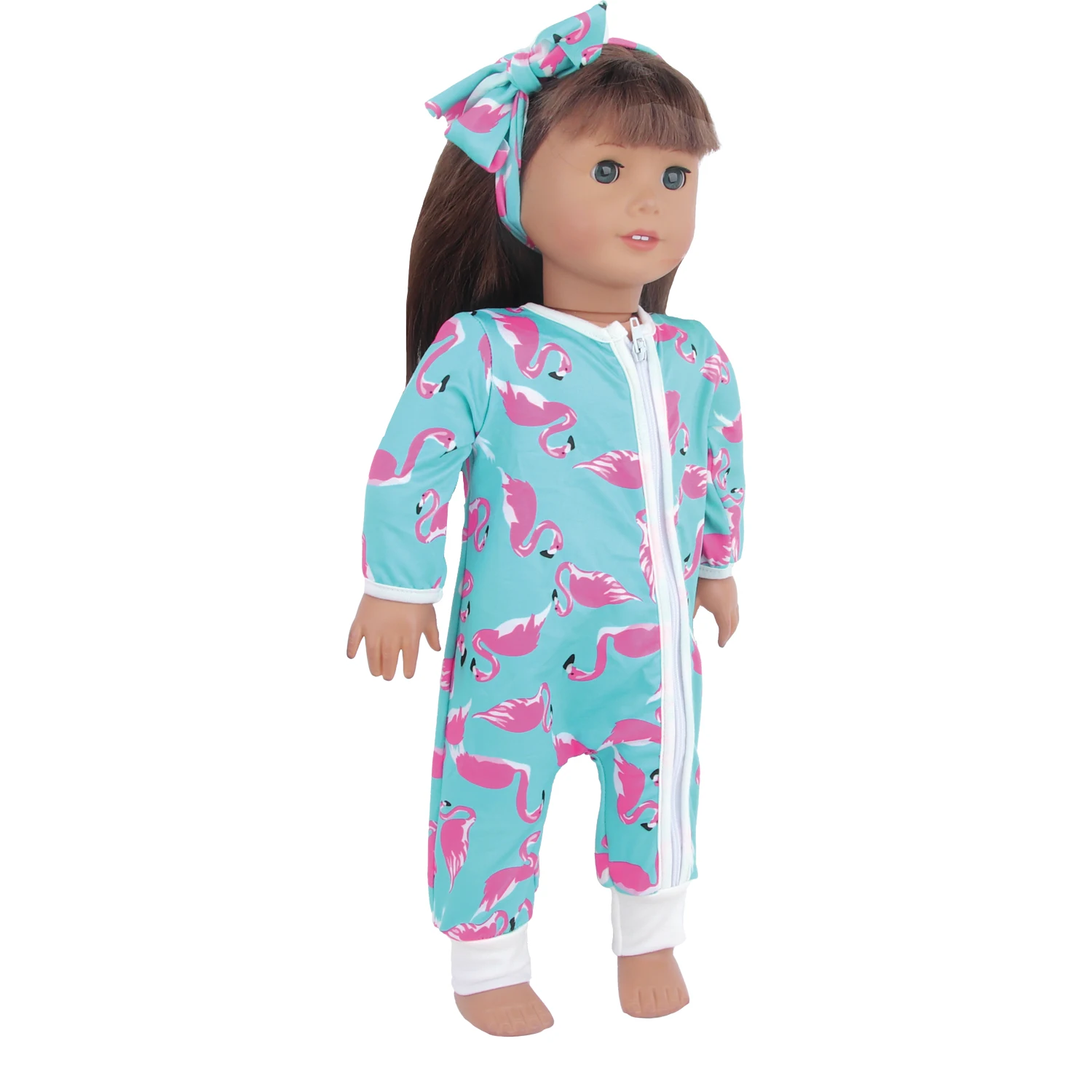 18 Inches American Doll Clothes Flamingo Jumpsuits+Headband Clothing Suit For 43cm Baby New Born&OG Girl,Russia DIY Dolls Toy