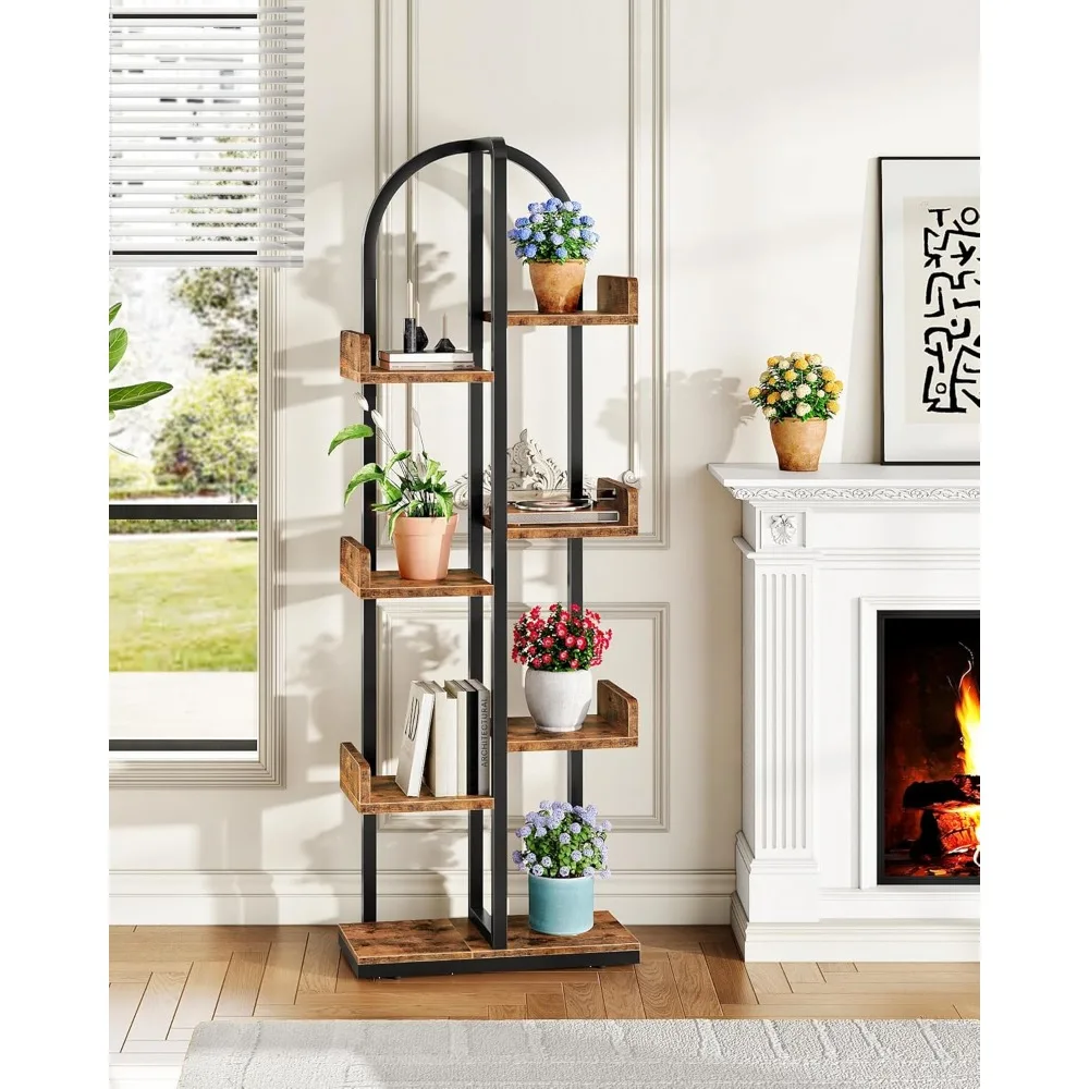 رف كتب منحني مكون من 6 طبقات مع أمان مضاد للطرف، وأقدام قابلة للتعديل، وأرفف متداخلة لغرفة المعيشة المنزلية، وحلول تخزين غرفة النوم