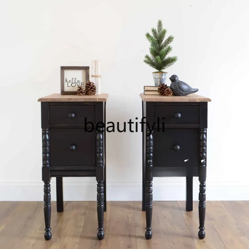 

Retro style solid wood bedside table, chest cabinet, bedroom simple and advanced French light luxury storage cabinet