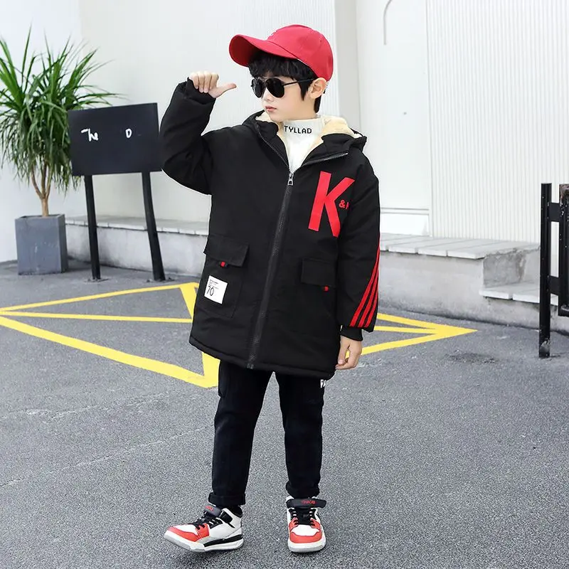 Boys Coat Jacket Cotton Outerwear Windbreak 2023 Elegant Thicken Velvet Winter Warm Christmas Gift Children\'s Clothing