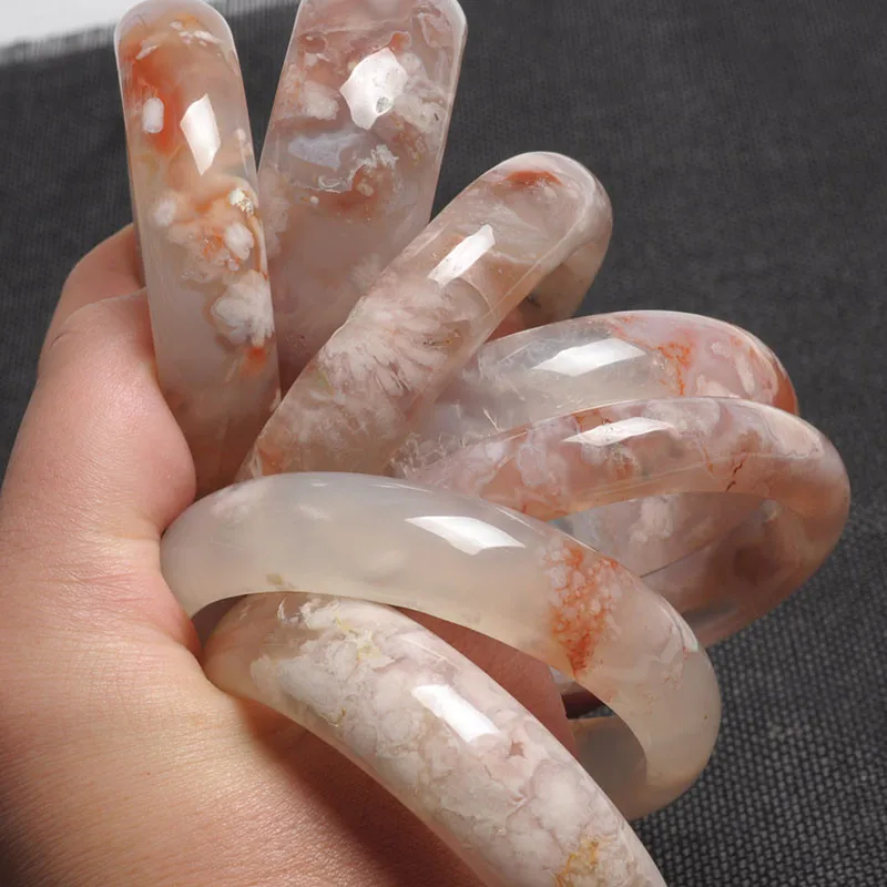 

Natural Flower Agate Bangle Women Healing Gemstone Fine Jewelry Genuine Cherry Blossom Agate Bangle Bracelet Girlfriend Mom Gift