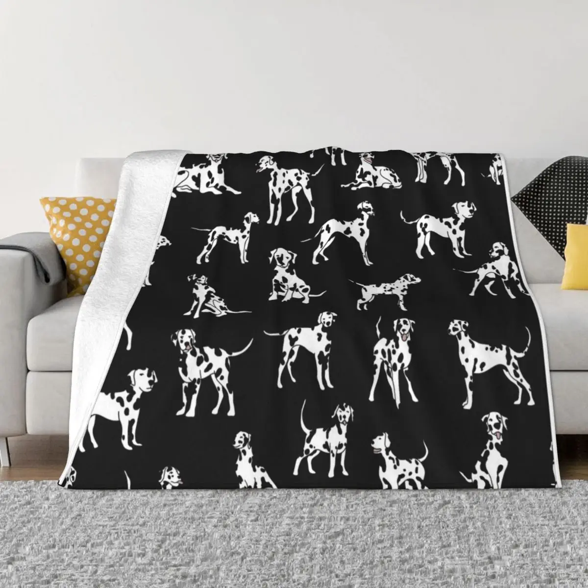 Dalmatians on Black! Throw Blanket Blankets Sofas Of Decoration anime Retros Single Blankets