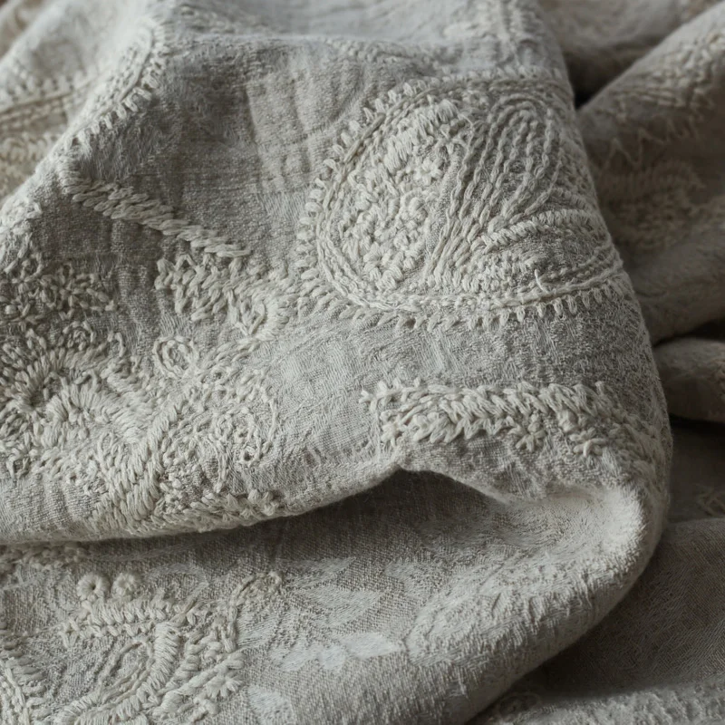 Quality cotton and linen fabric Jacquard embroidery tissu robe one-piece dress clothes telas