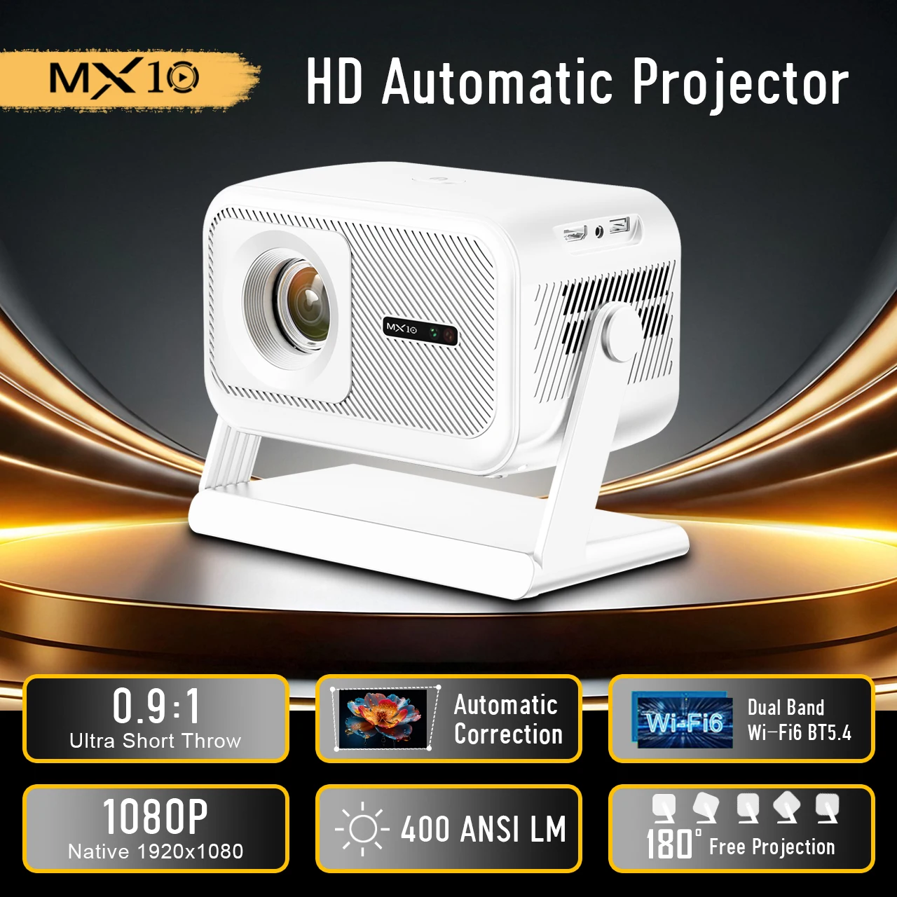 MX10-100 Smart Projector displaying bright images outdoors