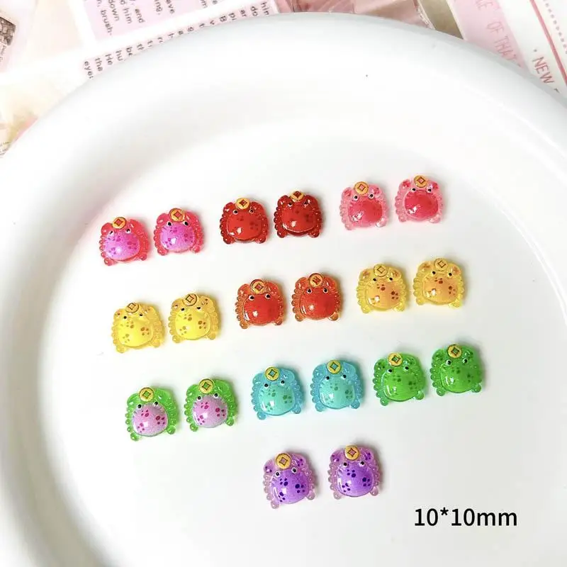 Cartoon Candy Colored Crab Nail Art Decorations Transparent Luminous Copper Coins Crab Nail Charms Accessories DIY Nail Supplies