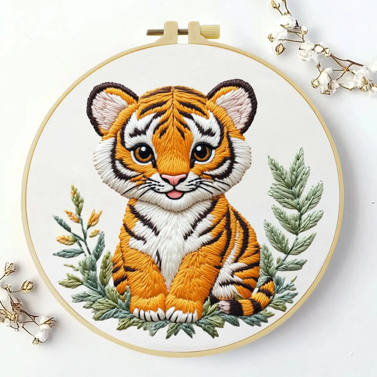 1 Stück 20X20CM/15X15CM 7,87/6,3 Zoll Stickerei-Starter-Kit DIY-Kit DIY-Stickerei-Set für Anfänger Tiger – Detail 2
