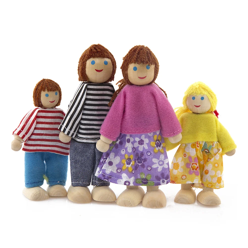 4 Pcs Play House Ornament The Marionettes Wooden Toys Puppets Family Member Dolls