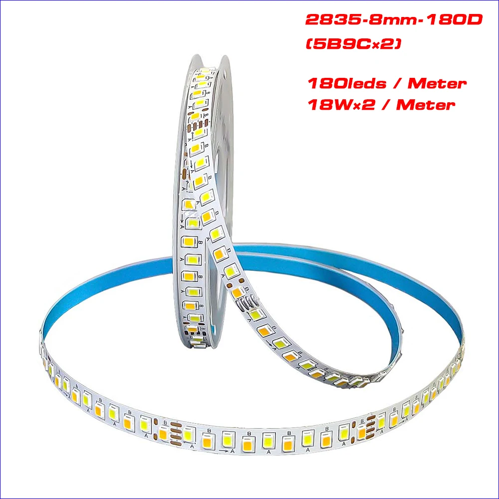 COMPSON (4 solder joints) 5 meters 2835-180D-8mm 5B9C×2 Constant Current LED Strip Ribbon 18W×2/Meter 3colors light belt.