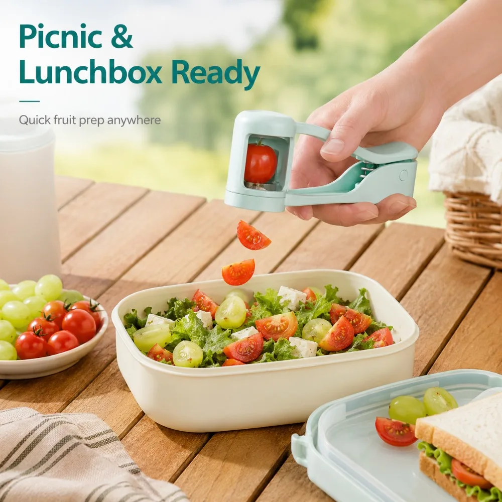 Cortador de Tomates Cherry de Acero Inoxidable, Rebanador en Cuartos, Herramienta para Frutas y Verduras, para Bebés y Niños Pequeños, Utensilio de Cocina