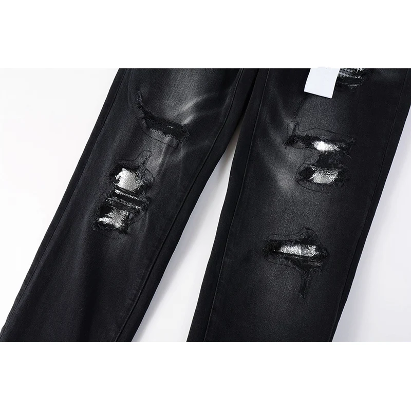 Jeans strappati skinny elasticizzati effetto consumato con fori distrutti neri da uomo High Street