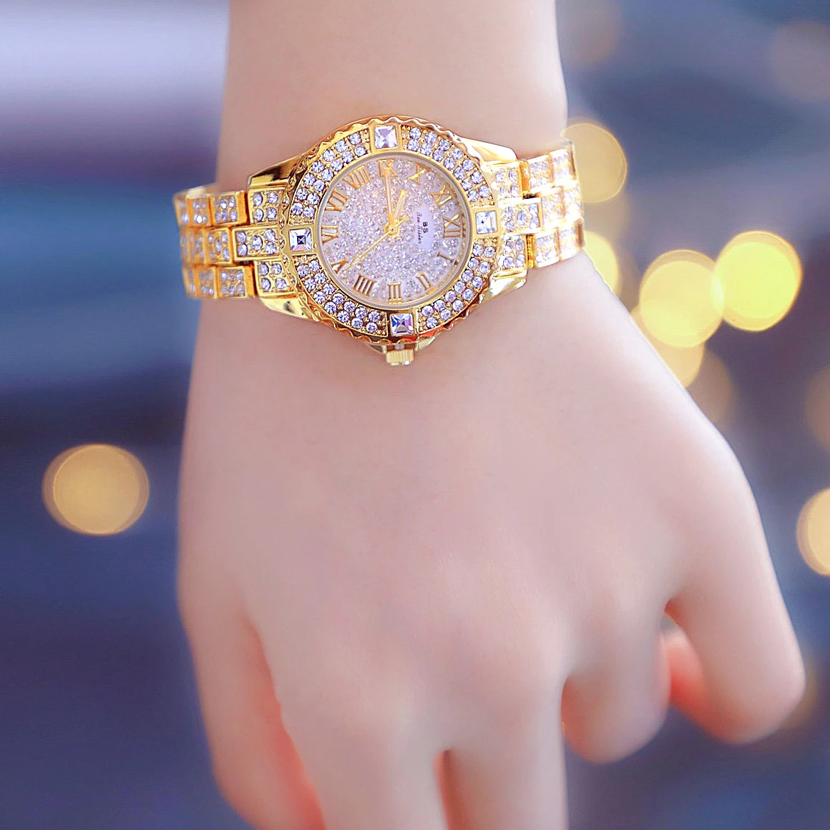 Fashion Ladies Watches Top Brand Luxury Gold Full Diamond Watch For Women Gift Quartz Wristwatches Rhinestone Silver Clock 2023