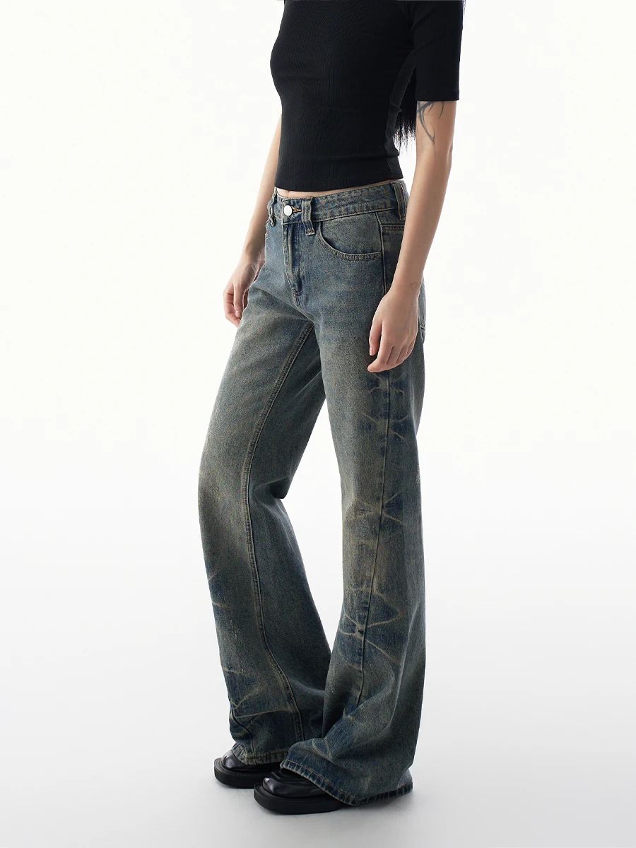 

Американские расклешенные джинсы в стиле ретро, женские облегающие джинсы High Street Design Sensation, узкая версия, осенняя новинка Sle