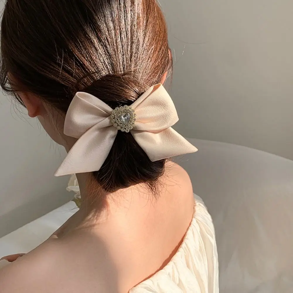 Elegant Rhinestones Bowtie Hair Scrunchies Lolita Solid Color Bowtie Hair Rope Hair Band Hair Accessories Ribbon Hair Rope Party