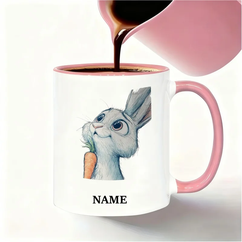 Customizable Name Mug with Hand-Drawn Sketch Bunny Design - Perfect Birthday and Holiday Gift!