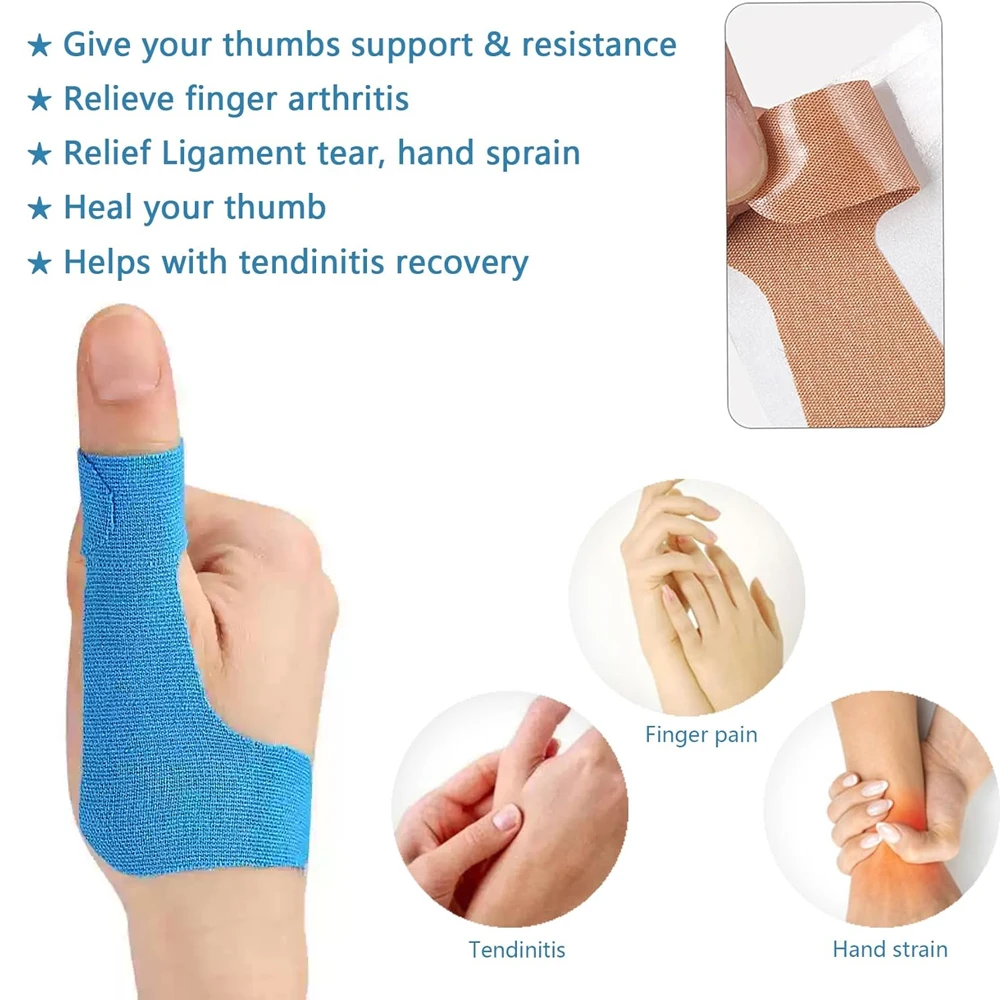 10 PCS Precut Thumb Support เทป,Self กาว Toe Kinesiology แพทช์ผ้าพันแผลนิ้วมืออุปกรณ์สําหรับกีฬา,สายรัดยืดหยุ่น