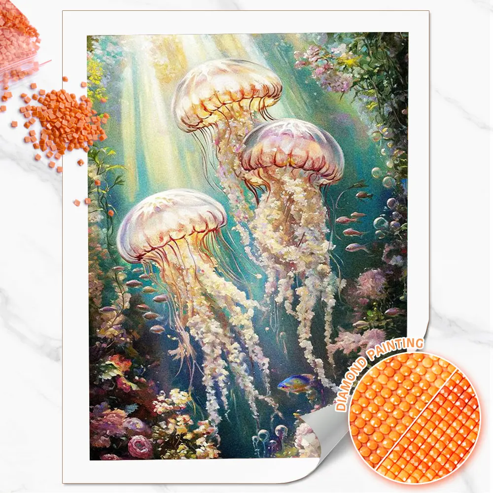 Huacan 5D DIY Diamond Painting Seabed Jellyfish Diamond Embroidery Animal Landscape Set New Handmade Gift Decorative Paintings