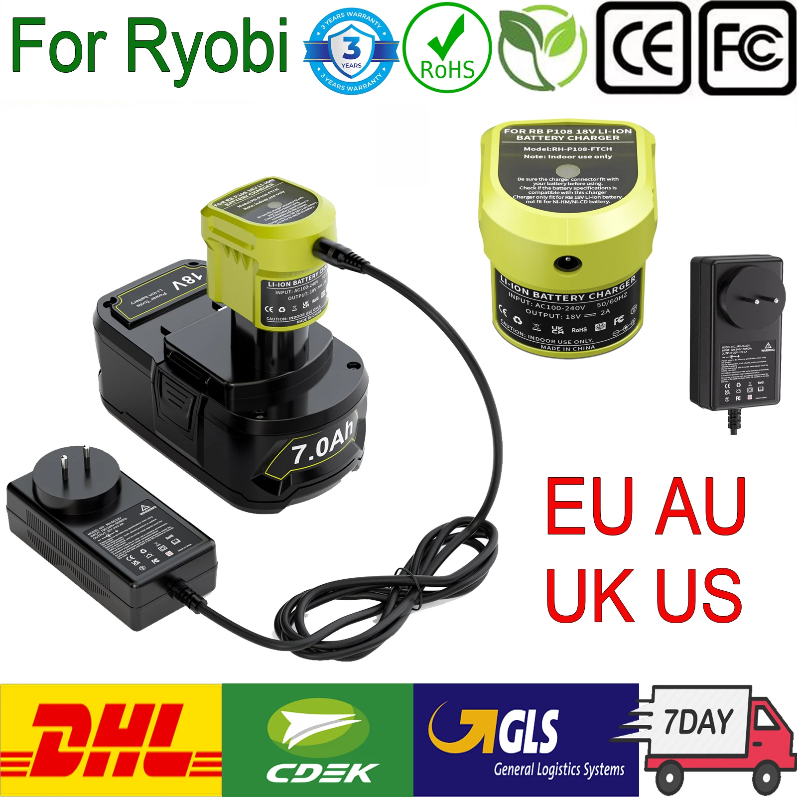 For Ryobi 12V 18V Battery EU AU US UK Plug For Ryobi Lithium-ion NI-CD NI-MH Battery For Ryobi 18V ONE+ Battery P102 P103