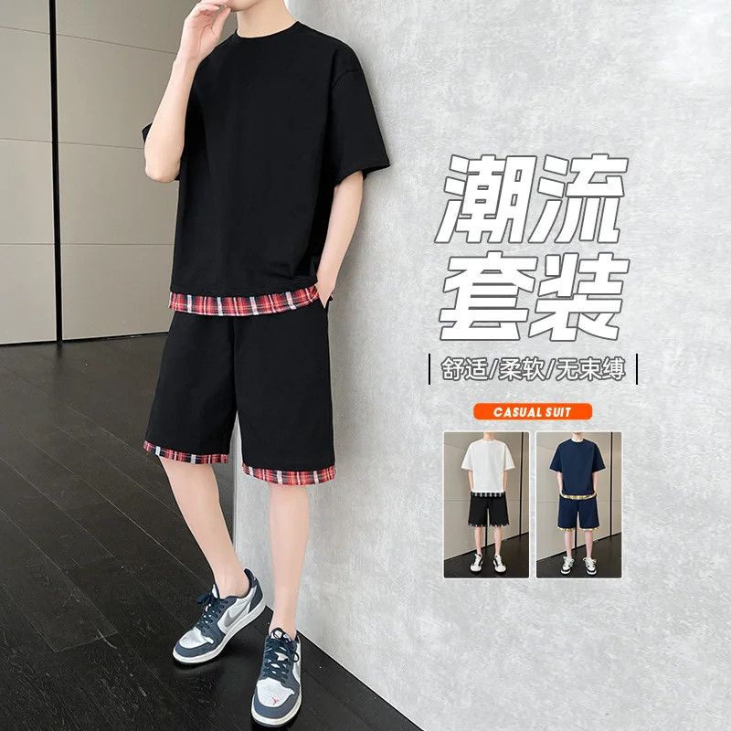 

Gioobmen's suit, summer New loose casual two-piece suit (tt-shirt shorts), non-ironing, anti-fading