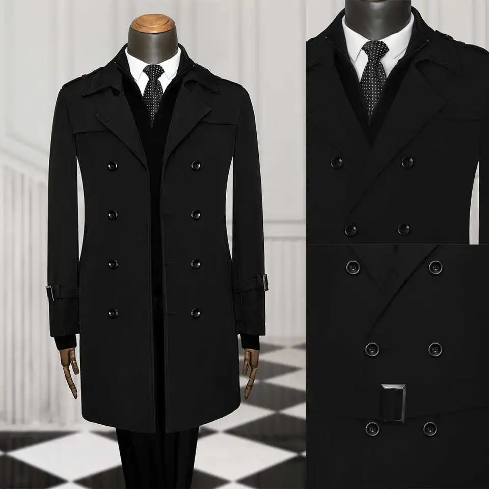 Pardessus à double boutonnage pour hommes d'affaires modernes, manteau noir, coupe couvertes, fête formelle, haut chaud d'hiver, vêtements d'extérieur personnalisés