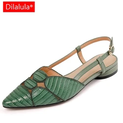 Dilalula 2025 Sexy Pointed Toe Women Sandals Spring Summer Slingback Pumps Low Heels Genuine Leather Office Party Shoes Woman