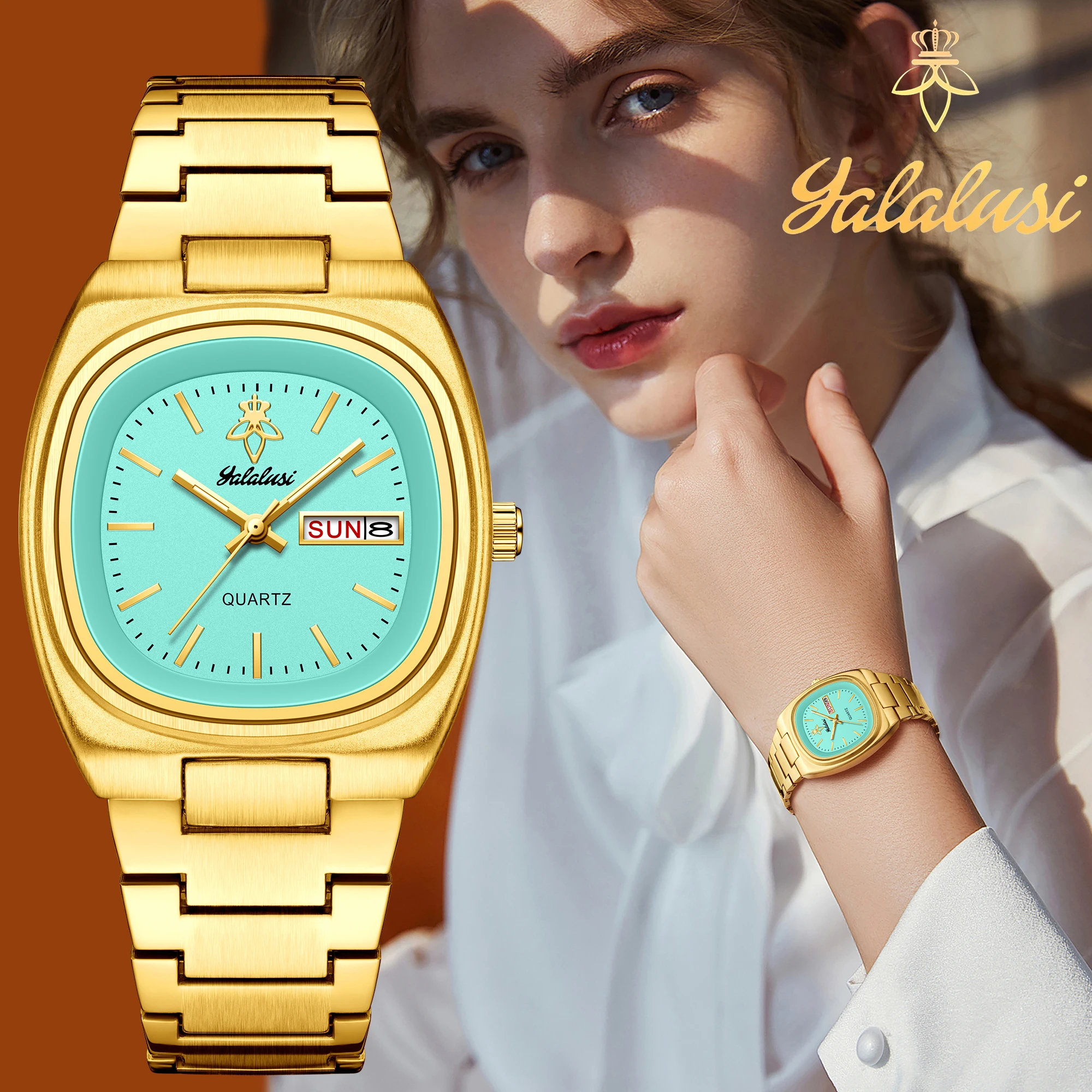 YaLaLuSi Genuine Women's Quartz Wristwatch Hot Brand Dual Calendar Function Gold Business Elegant Box Watch Remover Ion Plating