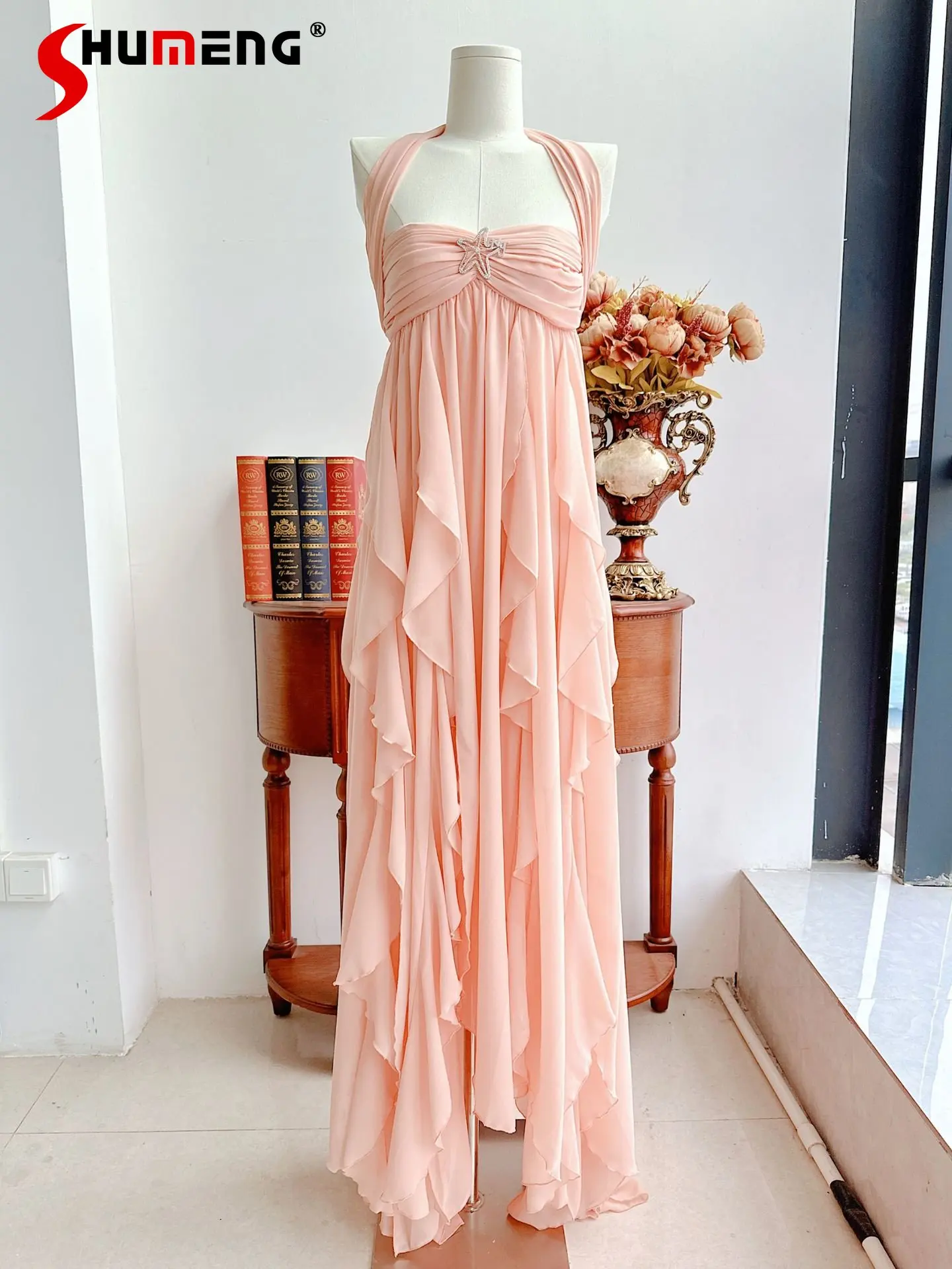 

2023 Summer New French Style Fashion Romantic Fairy Vacation Style Dress Women's Sexy Trendy Backless Halter Strapless Dress