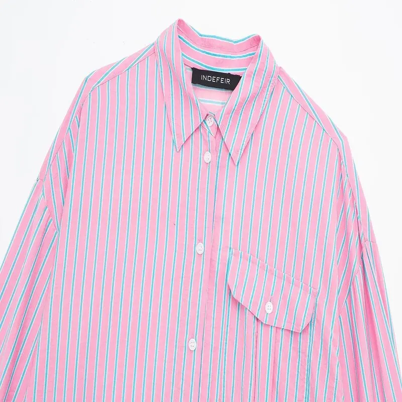 

Spring 2024 Faionable Women's Long Sve Collar Striped irt Versatile Top Casual Sle Straight Cut Regular Length