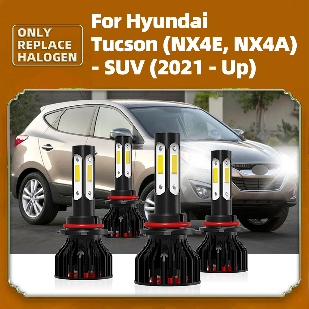 For Hyundai Tucson (NX4E, NX4A) - SUV 2021 2022 2023-Up Turbo LED Headlights 360° Bulb Four-sides Lamps High Low Beam 4PCS Combo