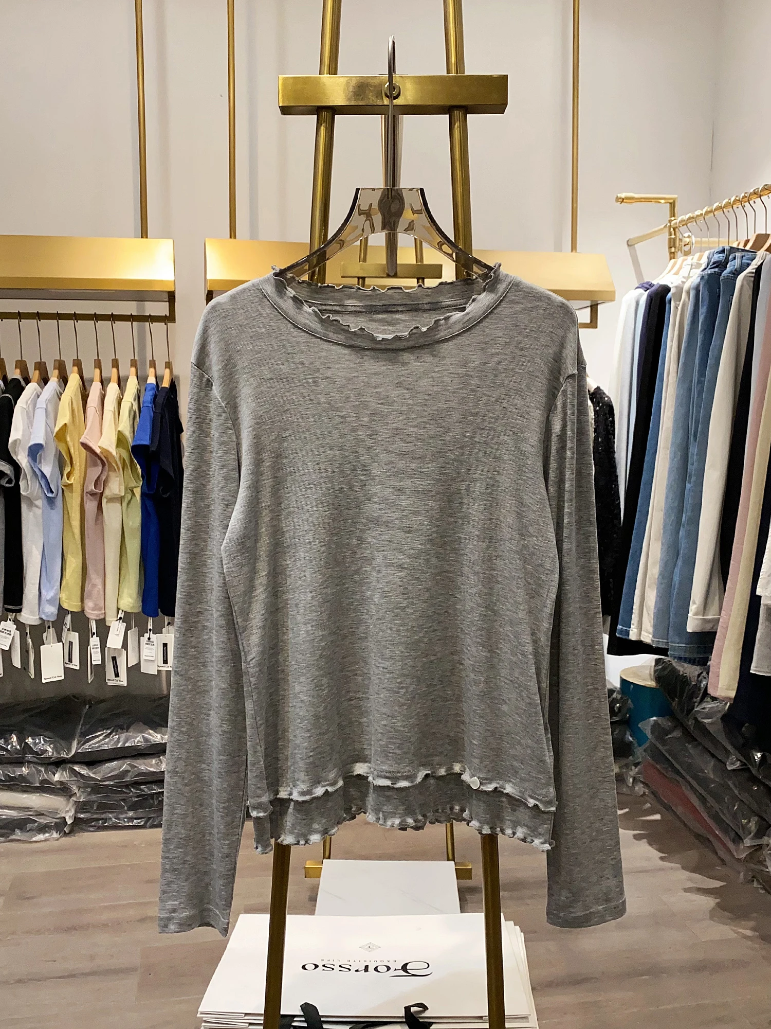 Double Layer Wooden Casual Top Women's Korean Style Bottom Shirt Spring New Leisure Upper Apparel Commute Fashion